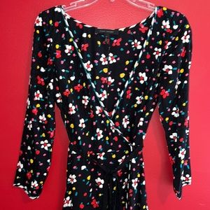 Marc Jacobs Black Silk Floral Midi Wrap Dress Sz2